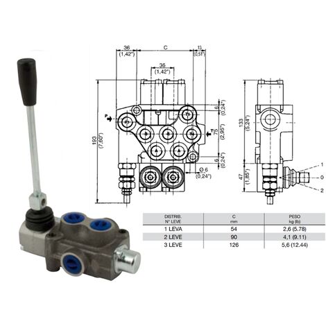 Distributore monoblocco in ghisa 1 leva 3/8 tipo ML predisposto per carry over - 80005
