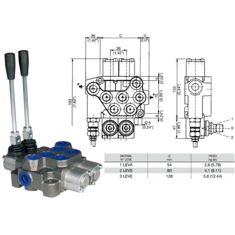 Distributore monoblocco in ghisa 2 leve 3/8 tipo ML predisposto per carry over - 80007