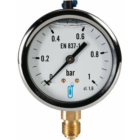 Distrilabo – Manomètre à bain de glycérine 1 bar – Boîtier inox résistant – Raccord radial 1/4” – Protection contre vibrations