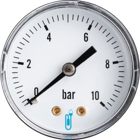Distrilabo – Manomètre chauffage central 0 à 10 bars – Cadran Ø50mm – Raccord axial 1/4'' (8x13) – Boîtier ABS noir anti-choc