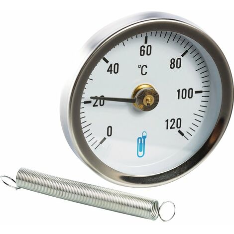 Distrilabo – Thermomètre bimétallique 0 à 120°C – Cadran Ø 63 mm – Acier chromé – Pour tube 1” – Ressort de fixation 1 à 2 maxi