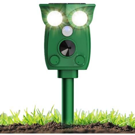 Disuasor Solar de Animales, 4 Modos Ultrasónico con Sensor de Movimiento y Luz LED para Gatos, Perros, Ratones y Aves