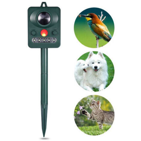 Disuasor ultrasónico solar y USB para jardín, repelente de gatos, perros y pájaros, ideal para exteriores