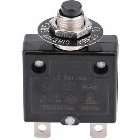 Disyuntor de 5 A, interruptor térmico opcional con rearme, 125-250 V CA, 50 V CC, protección contra sobrecorriente, interruptor de botón pulsador.