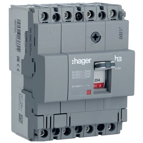 Disyuntor de caja moldeada Hager 4P 125A 18KA X160 HDA126L