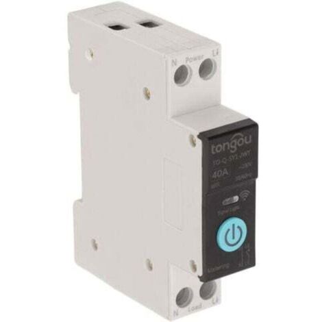 Disyuntor de riel DIN, interruptor Wi-Fi inteligente, control remoto inalámbrico para teléfono móvil, 3 modos de temporización, función para electrodomésticos, apto para el hogar (40 A)