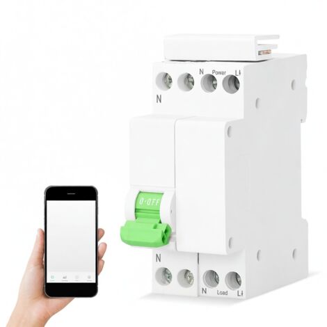 Disyuntor inteligente Tuya WiFi con control remoto app, programación horaria y cuenta regresiva, compatible Google Assistant, para domótica