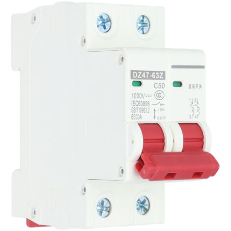 Disyuntor miniatura de CC de 2 polos para sistemas solares fotovoltaicos, montaje en carril DIN, 1000 V, 50 A, DZ47-63Z C50