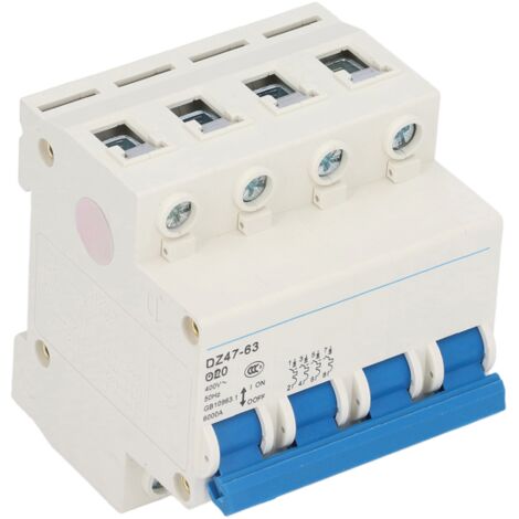 Disyuntor miniatura MCB de 4 polos, montaje en carril DIN, capacidad de ruptura de 6000 A, 400 V, 20 A, para uso doméstico.