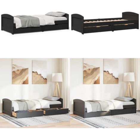 Diván con 2 cajones sin colchón IRUN negro 90x200 cm - Cama de madera - Cama de pino