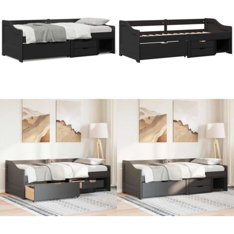 Diván con 3 cajones sin colchón IRUN negro 90x200 cm - Cama de madera - Sofá cama con cajones