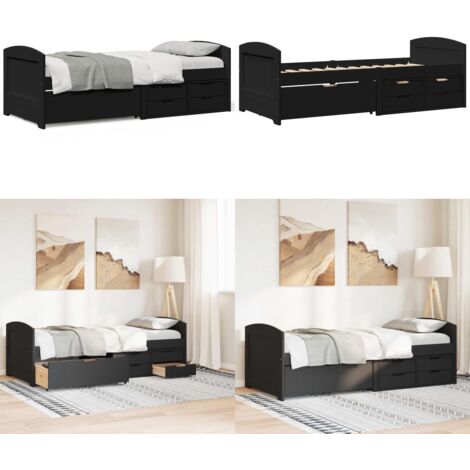 Diván con 5 cajones sin colchón IRUN negro 90x200 cm - Cama de madera - Sofá cama con cajones