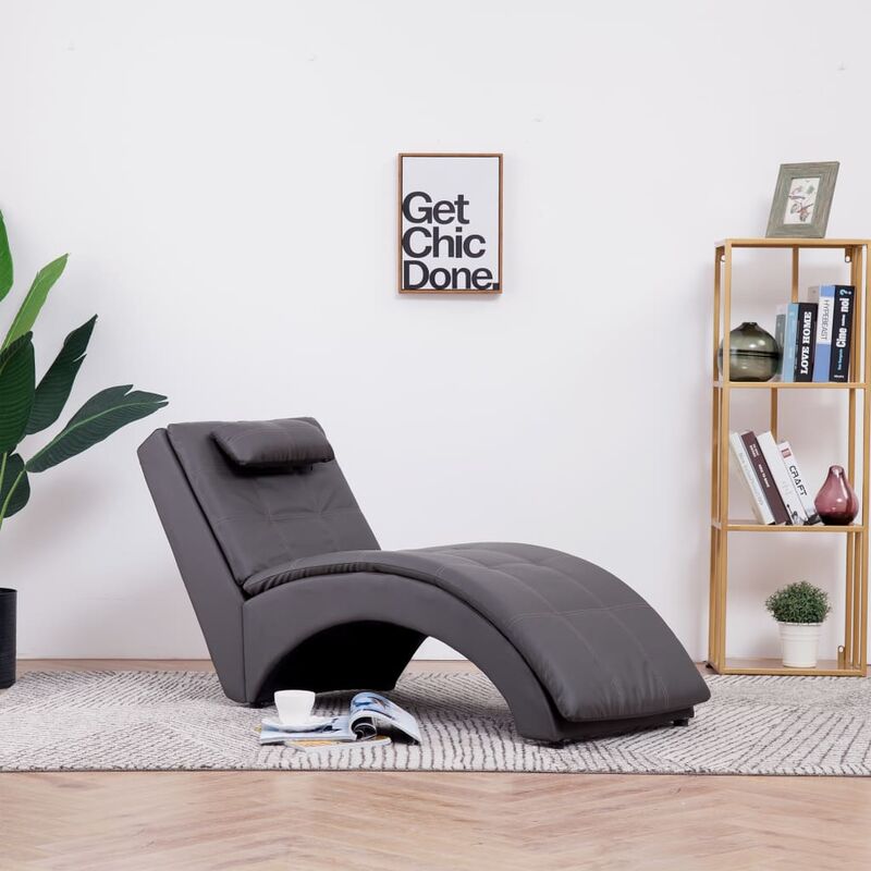 

Diván con almohada de cuero sintético gris