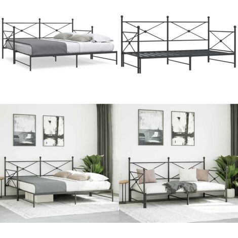 Diván con nido sin colchón negro 100x200 cm acero - Cama nido - Colchón