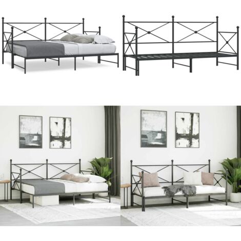 Diván con nido sin colchón negro 90x200 cm acero - Cama nido - Sofá cama negro