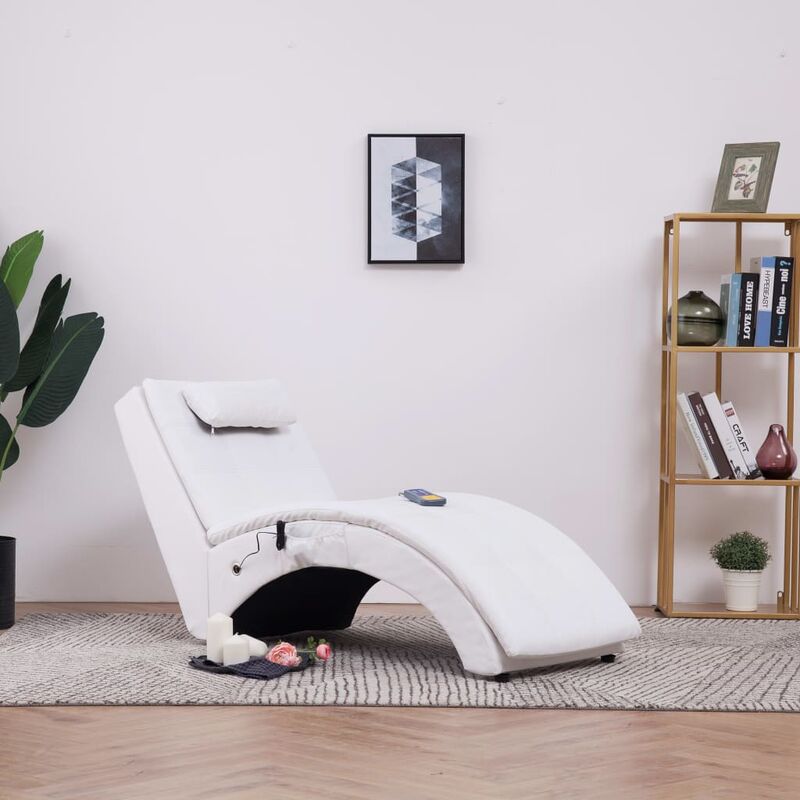 

Diván de masaje con almohada de cuero sintético blanco