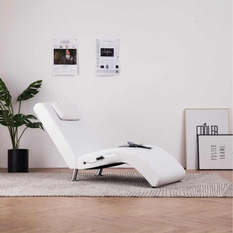 Diván de masaje con almohada de cuero sintético blanco vidaXL