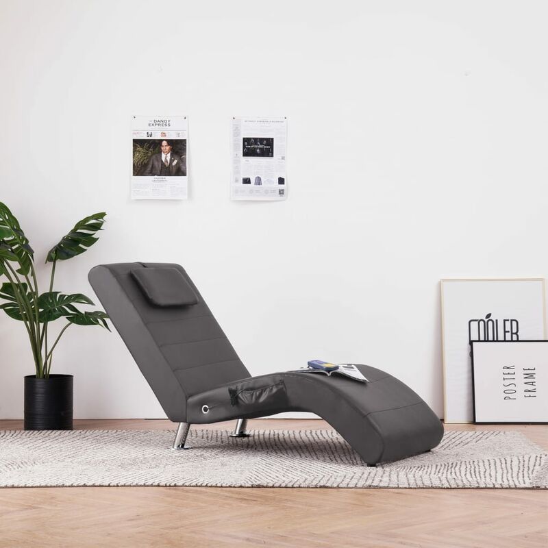 

Diván de masaje con almohada de cuero sintético gris