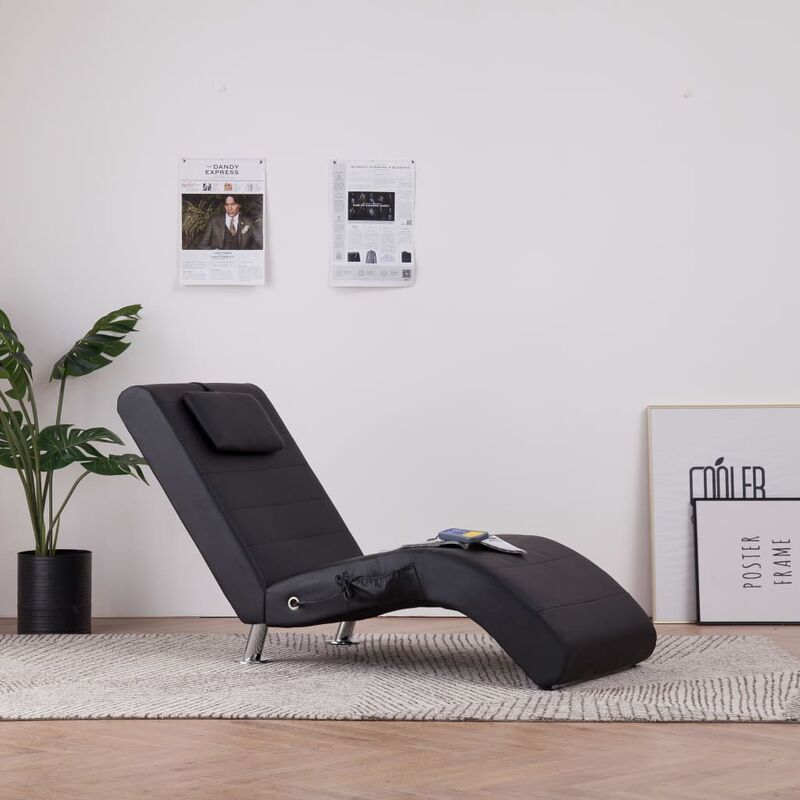 

Diván de masaje con almohada de cuero sintético negro