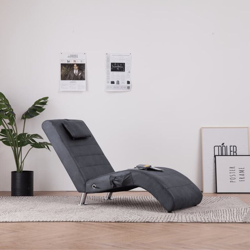

Diván de masaje con almohada de piel de ante artificial gris