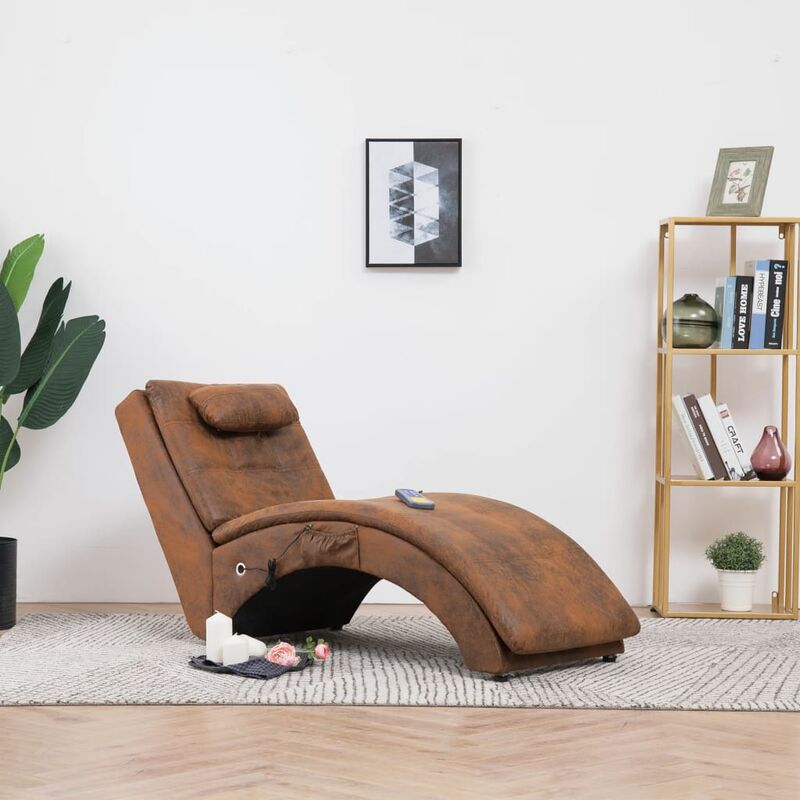 

Diván de masaje con almohada de piel de ante artificial marrón