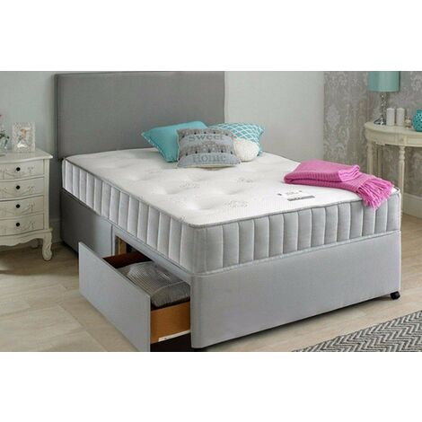Divan Fabric Bed with Headboard and Open Sprung Memory Foam - No Drawers - 6ft