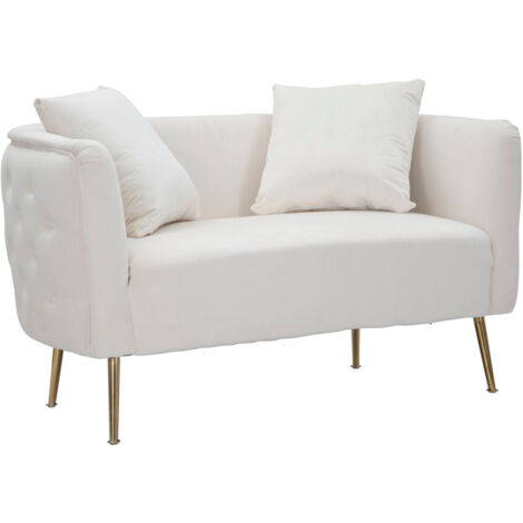 Divanetto Bucarest Crema 127x74x73 cm Legno e Spugna e Tessuto e Metallo Crema e Oro