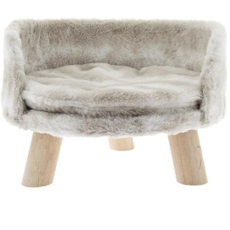 Divanetto con gambe in legno e morbido peluche per cani e gatti