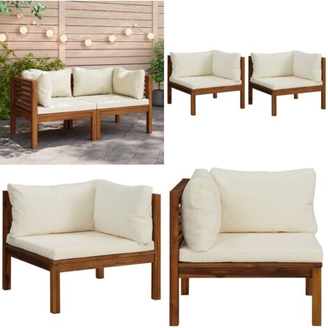 Divani Angolari 2 pz con Cuscini Bianco Crema Massello Acacia - Divano all'aperto - Divano in legno
