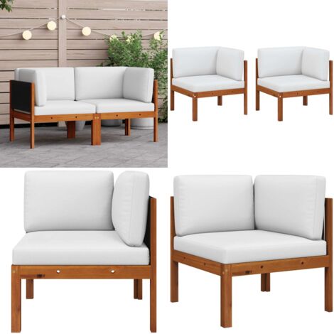 Divani Angolari da Giardino 2 pz con Cuscini in Legno di Acacia e Corda - Divani angolari - Cuscini in legno