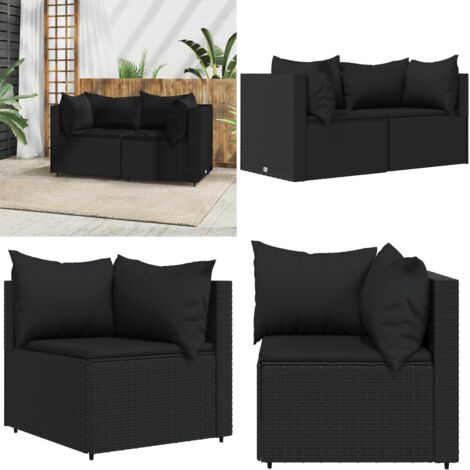 Divani Angolari da Giardino con Cuscini 2pz in Polyrattan Nero - Poltrona da giardino - Cuscini da seduta