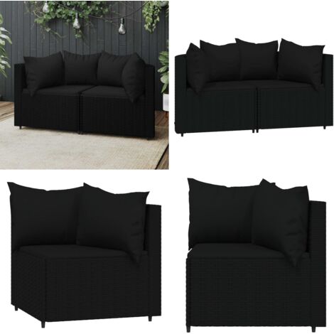 Divani Angolari da Giardino con Cuscini 2pz in Polyrattan Nero - Poltrona da giardino - Cuscini da seduta