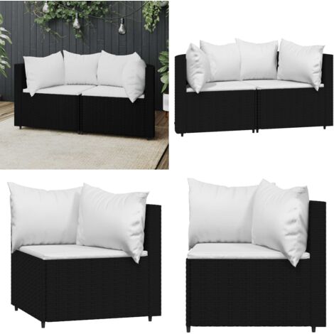 Divani Angolari da Giardino con Cuscini 2pz in Polyrattan Nero - Poltrona da giardino - Rattan