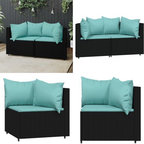 Divani Angolari da Giardino con Cuscini 2pz in Polyrattan Nero - Poltrona da giardino - Rattan