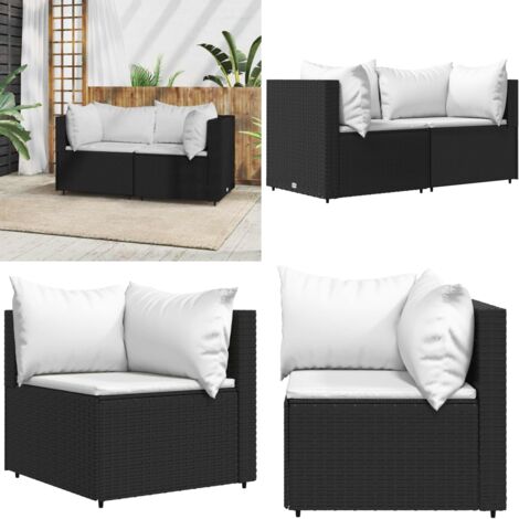 Divani Angolari da Giardino con Cuscini 2pz in Polyrattan Nero - Poltrona da giardino - Rattan
