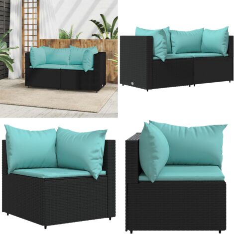 Divani Angolari da Giardino con Cuscini 2pz in Polyrattan Nero - Poltrona da giardino - Rattan PE