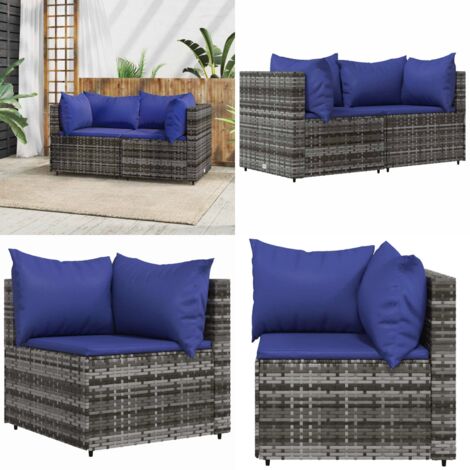 Divani Angolari da Giardino con Cuscini 2pz Polyrattan Grigio - Poltrona da giardino - Cuscini da seduta