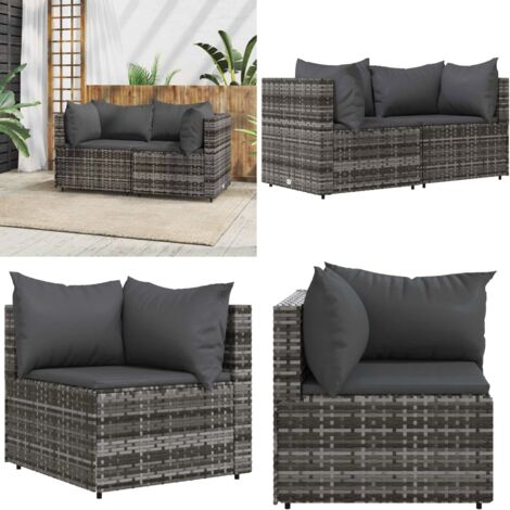 Divani Angolari da Giardino con Cuscini 2pz Polyrattan Grigio - Poltrona da giardino - Rattan PE