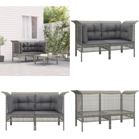 Divani Angolari da Giardino con Cuscini 2pz Polyrattan Grigio - Poltrona da giardino - Rattan PE