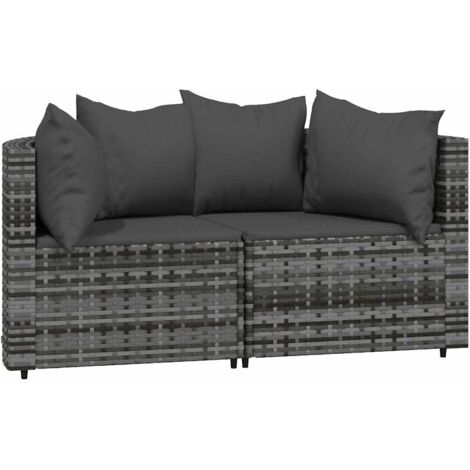 Divani Angolari da Giardino con Cuscini 2pz Polyrattan Grigio vidaXL