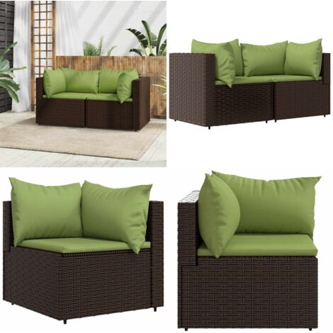 Divani Angolari da Giardino con Cuscini 2pz Polyrattan Marrone - Poltrona da giardino - Rattan PE