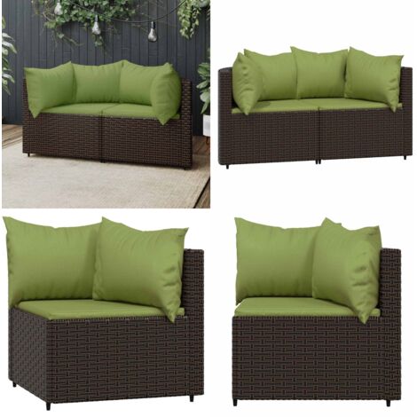 Divani Angolari da Giardino con Cuscini 2pz Polyrattan Marrone - Poltrona da giardino - Rattan PE