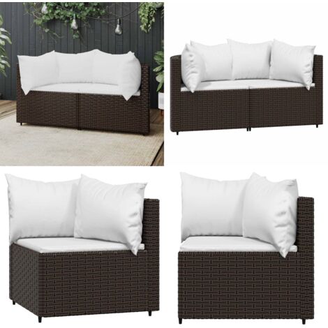 Divani Angolari da Giardino con Cuscini 2pz Polyrattan Marrone - Poltrona da giardino - Rattan PE
