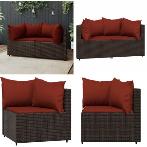 Divani Angolari da Giardino con Cuscini 2pz Polyrattan Marrone - Poltrona da giardino - Rattan PE