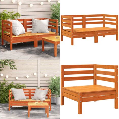 Divani Angolari Giardino 2pz Marrone Cera Legno Massello Pino - Divano angolare - Divano in legno