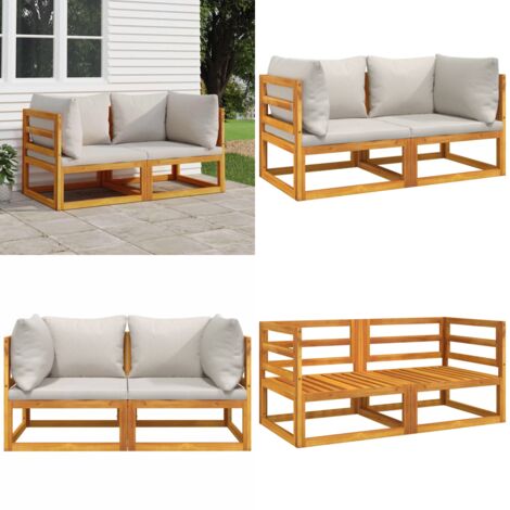 Divani Angolo Modulari 2pz Cuscini Grigio Chiaro Legno Acacia - Divano da giardino - Cuscino da seduta