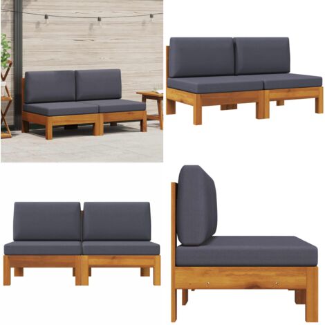Divani Centrali 2 pz con Cuscini Grigio Scuro Massello Acacia - Divano in legno - Divano in acacia
