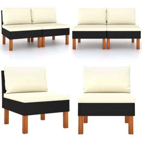 Divani Centrali 2 pz Polyrattan e Legno Massello di Eucalipto - Poltrona da giardino - Poltrona in rattan