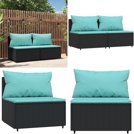 Divani Centrali da Giardino con Cuscini 2pz in Polyrattan Nero - Poltrona da giardino - Poltrona in rattan