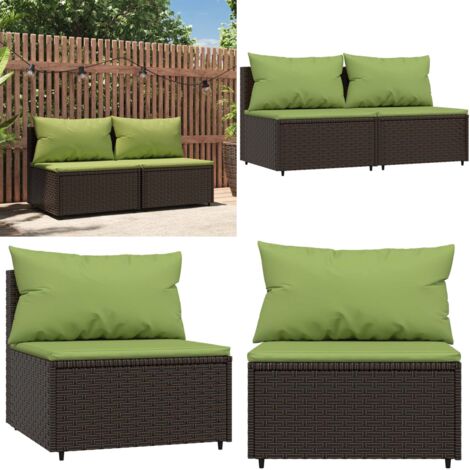 Divani Centrali da Giardino con Cuscini 2pz Polyrattan Marrone - Poltrona da giardino - Divano esterno